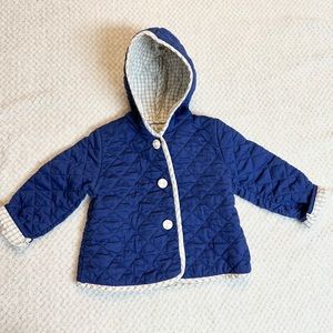 Quilted Navy Coat with Taupe Gingham Lining and Buttons Size 18M